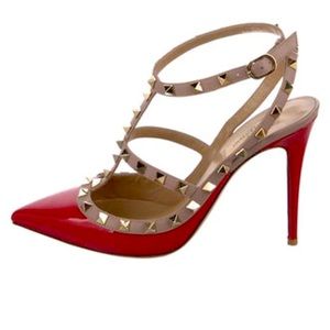 Rockstud Accents Leather T-Strap Pumps